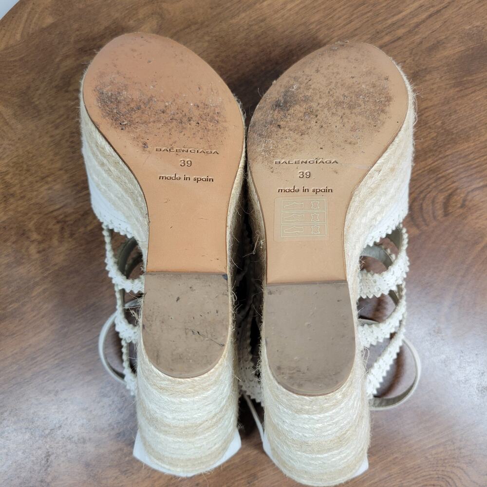 Balenciaga Womens Arena Wedge Sandals 39 US 9 White Strappy Espadrille Platform - Picture 10 of 14